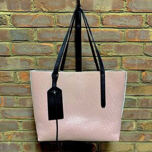 Jimmy Choo East-West Blush & Off White Logo Embossed Leather Twist Tote Bag